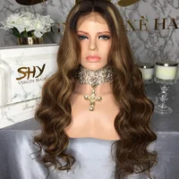 

Expensive 150% Density Ombre Brown Highlight Body Wave Lace Front Wig With Baby Hair Single Knot Brazilian Virgin Hair