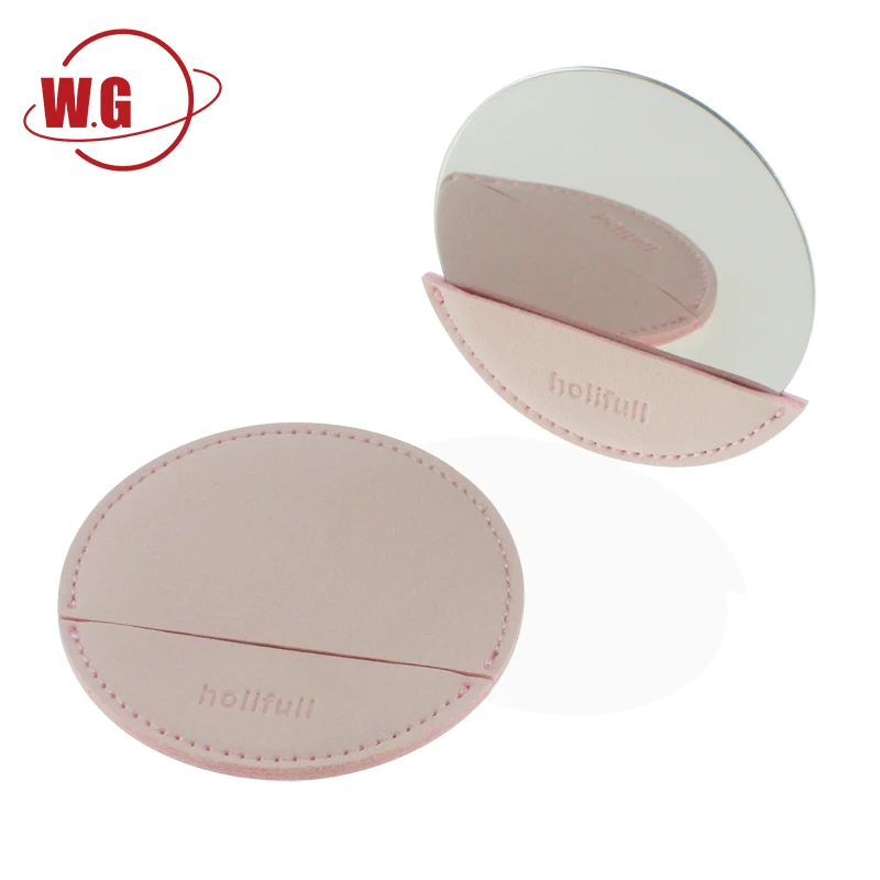 

PU Leather Pink Small Mirror With Leather Case SMALL Round Mirror Ladies Portable Makeup Mirror