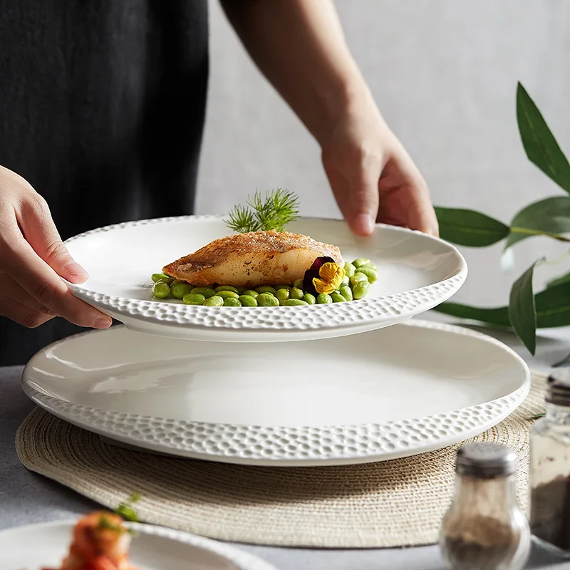 

Nordic Wedding Porcelain Dinner Plate Dish High Quality Ceramic White Clay Golf shape Plate Set For Restaurant hotel, Optional