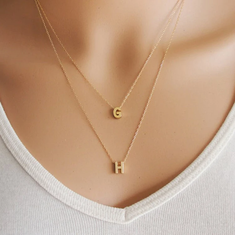 

Personalized Everyday Jewelry Fashion Stainless Steel Gold Initial Necklace Minimalist Letter Necklace For Ladies