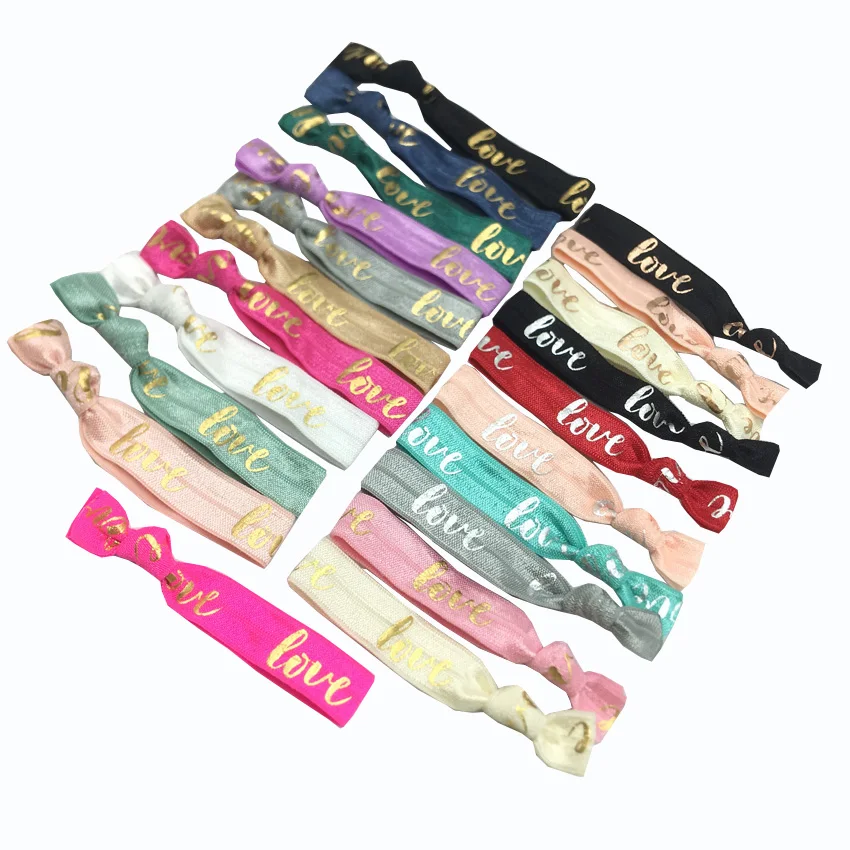 

20 Colors Wholesale Elastic Hair Band for Wedding Gifts Gold Silver LOVE Hair Tie Valentines Bracelet Ponytail Holder Wristband