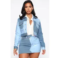 

MT45-0739 new splicing puff sleeves cowboys demin jacket for women