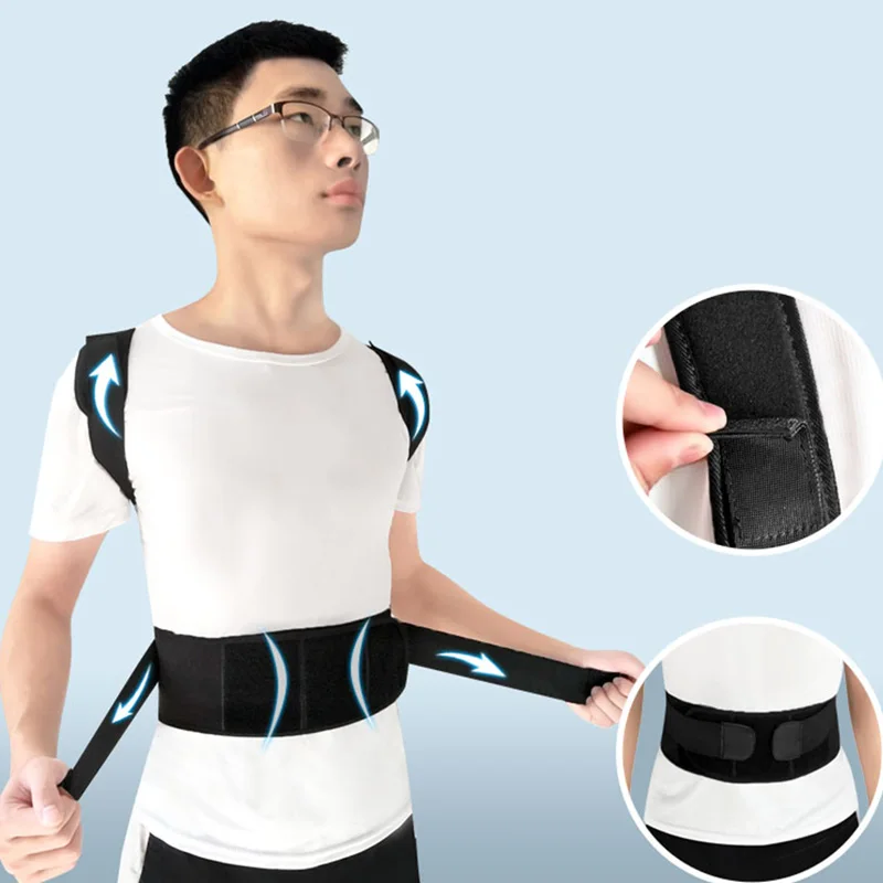 

OEM Adjustable Magnetic Posture Corrector Lumbar Spine Magnet Therapy Correction Tape Body Shaper Humpback Corrector De Postura, Black