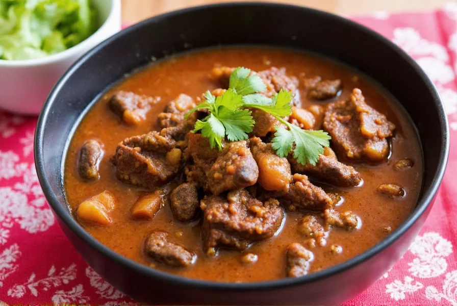Family sharing goat stew at dining table