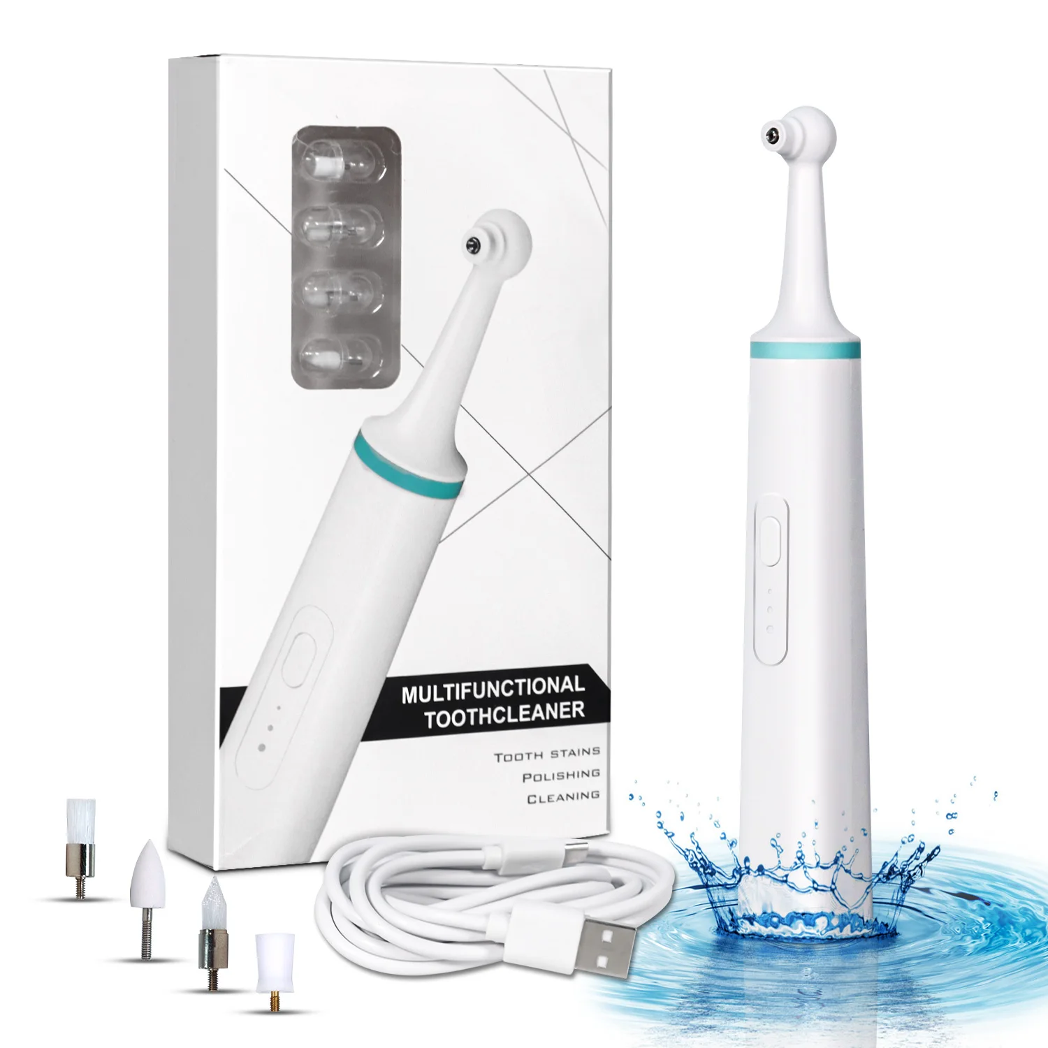 

USB charging teeth whitening kit sonic tooth stain polisher, White