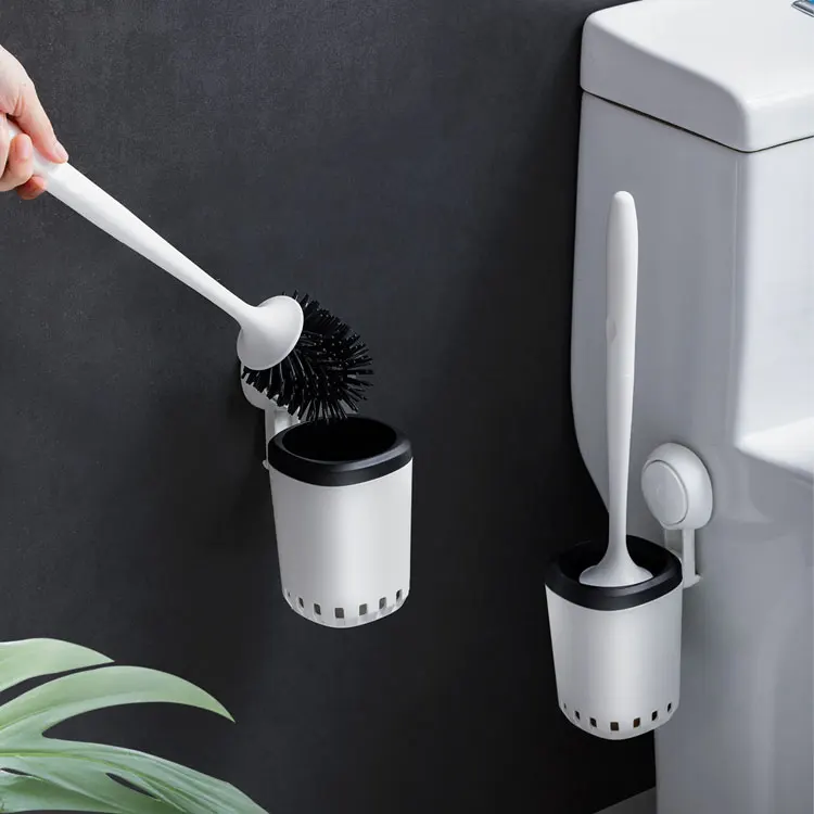 

Multifunctional Wall Mounted Household With Vacuum Suction Cup Holder Durable TPR Fashionable Round Toilet Cleaning Brush