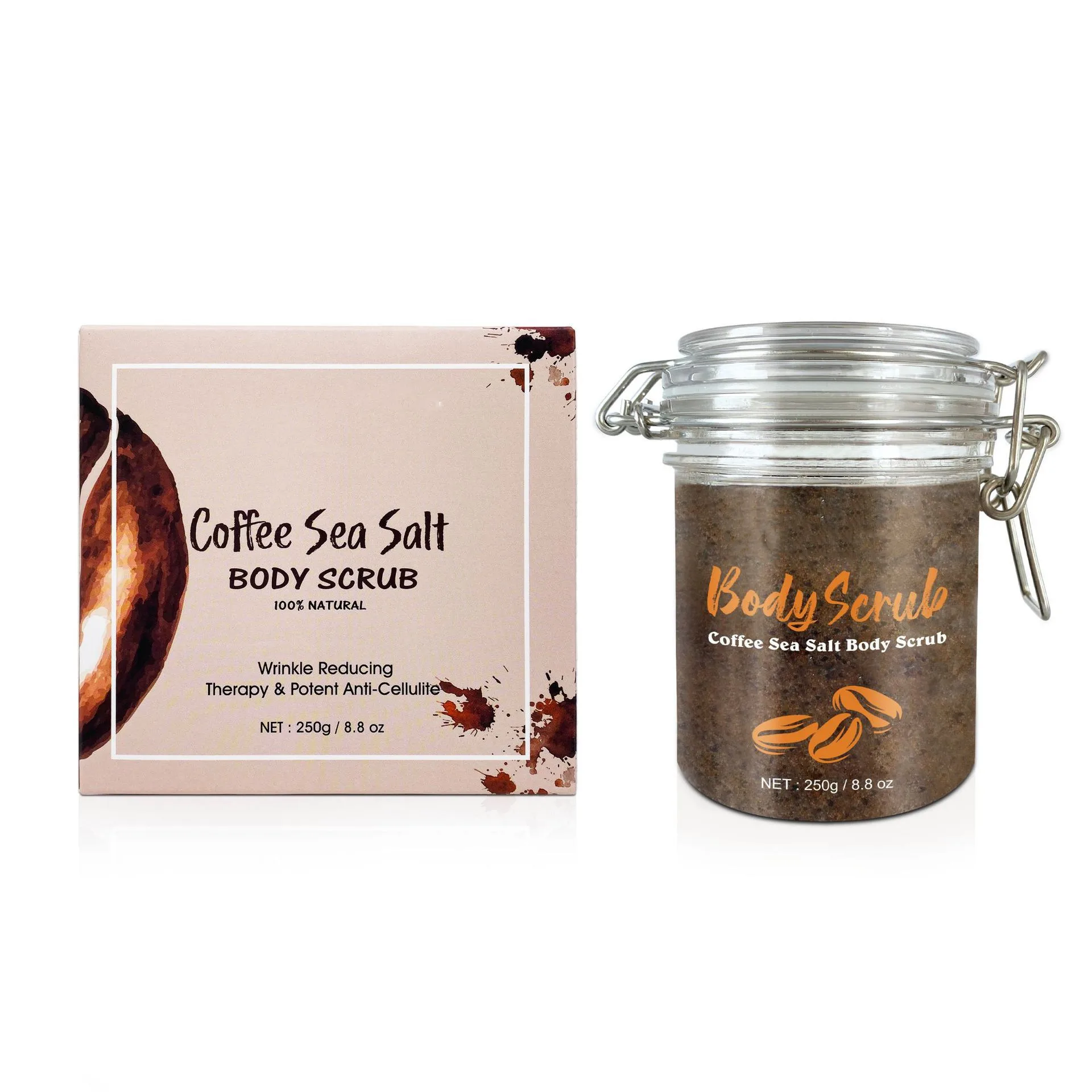 

QQLR OEM Pure Natural ingredients 250g Coffee Bath Salt Organic Whitening Exfoliating Sugar Body Scrub