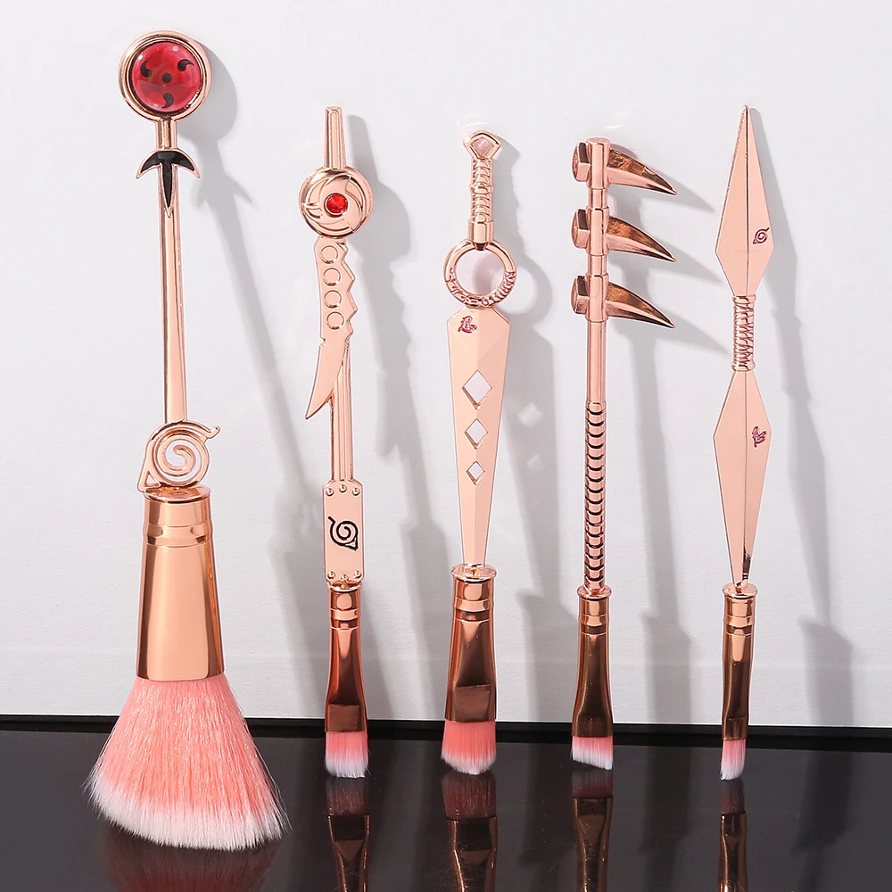 

Amostra Maquiagem 5 Pieces Pink Metallic Metal Cartoon Anime Naruto Makeup Tool Brush Set Custom Logo Make Up Brushes With Bag, Gold, silver, pink, bronze