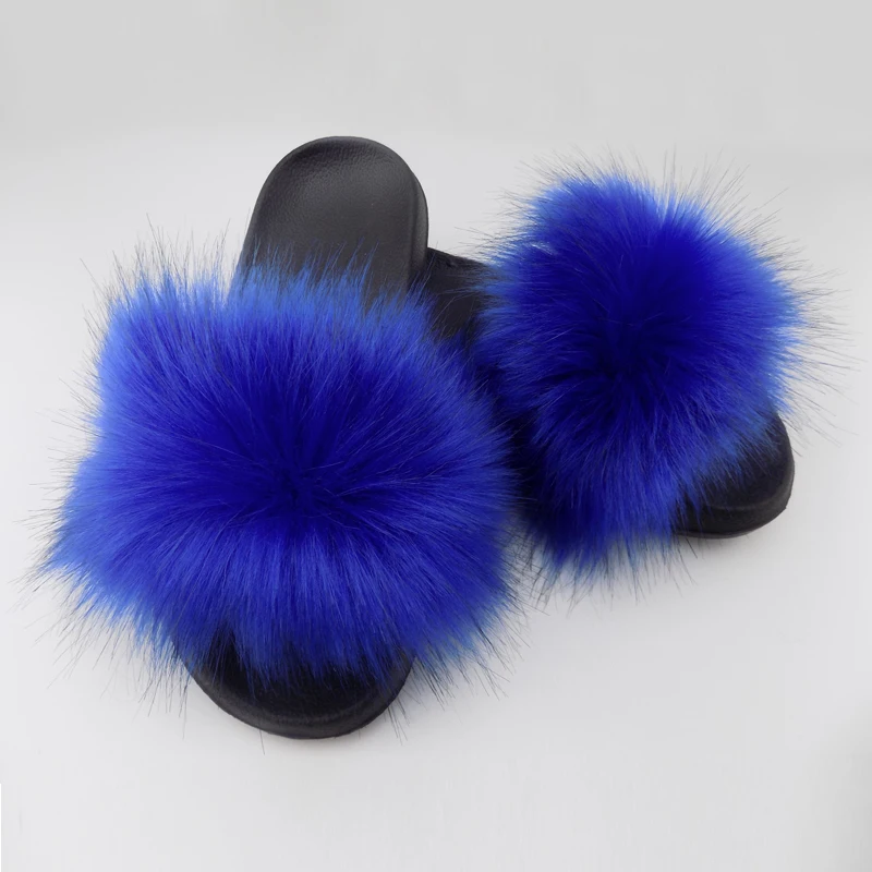 

wholesale fake mink fur slipper shoes ladies cheap fox fur slides sandals for women, Chosen colors from our stock colors