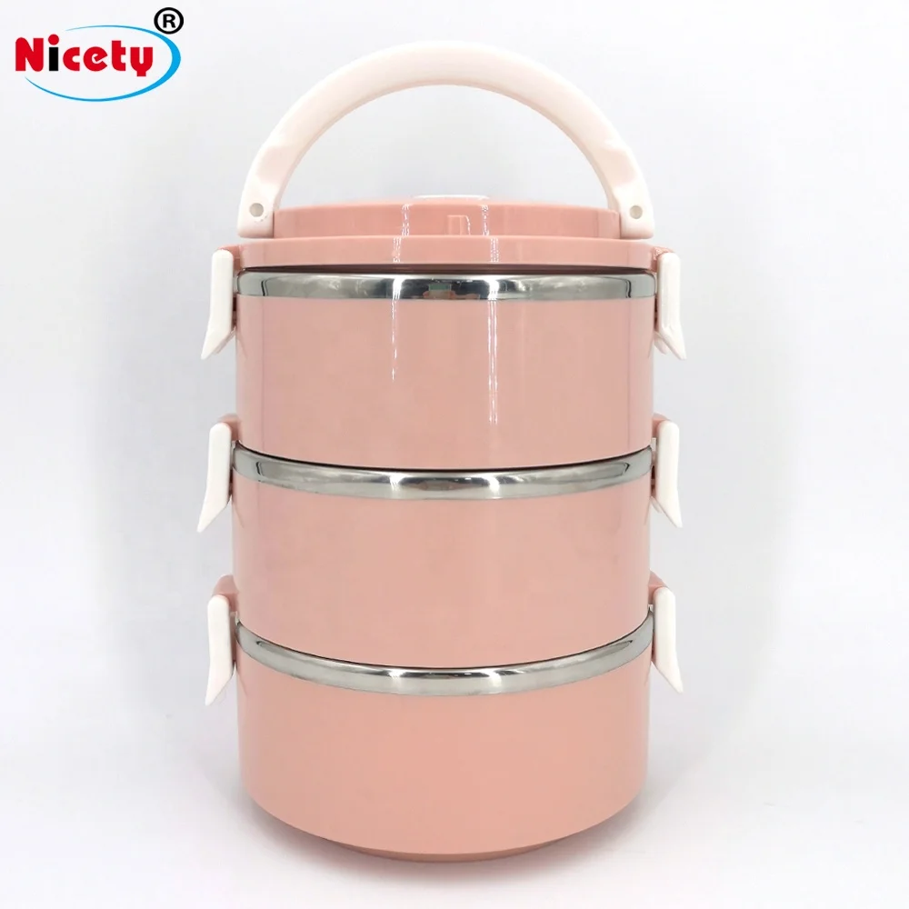 

Cheap price portable lunch box each layers leak proof outside PP material with PP lid air hole foldable handles, Customized color