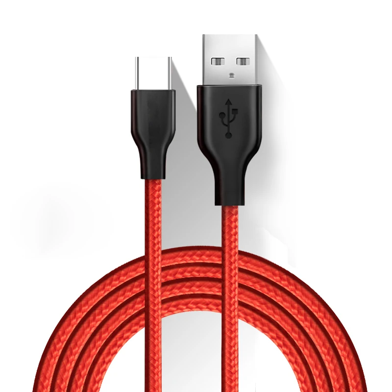 

Nylon braided 5V2.4A USB Type C Mobile phone data charging cable 0.25M 1M 2M for Samsung Huawei Xiaomi USB C charge wire, Red/black/grey
