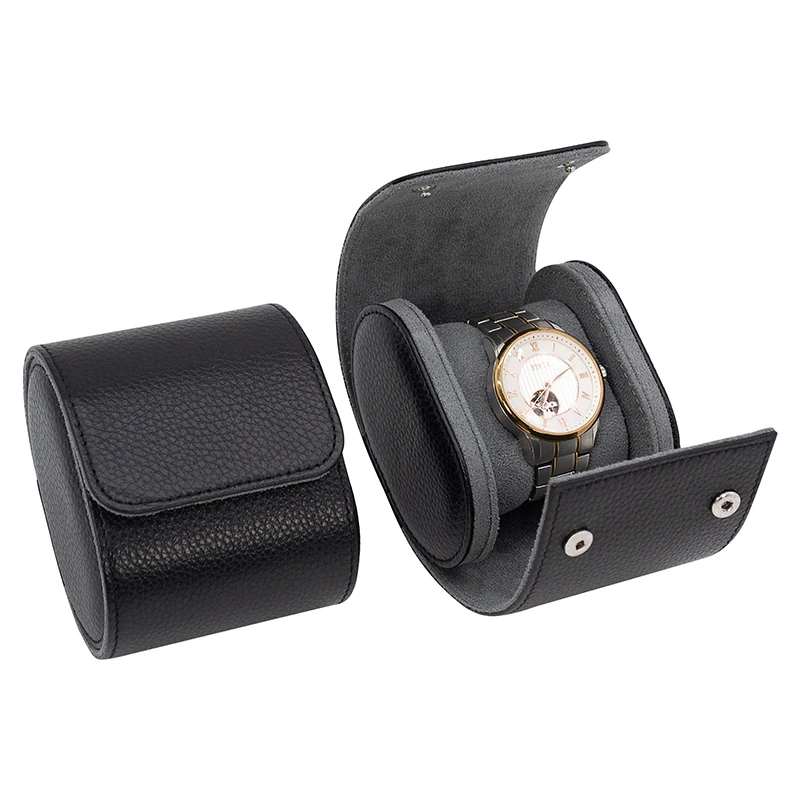 

Dongguan Watch Packaging Gift Box Brown Wristwatch Travel Case Genuine Leather Single Watch Roll, Black/green
