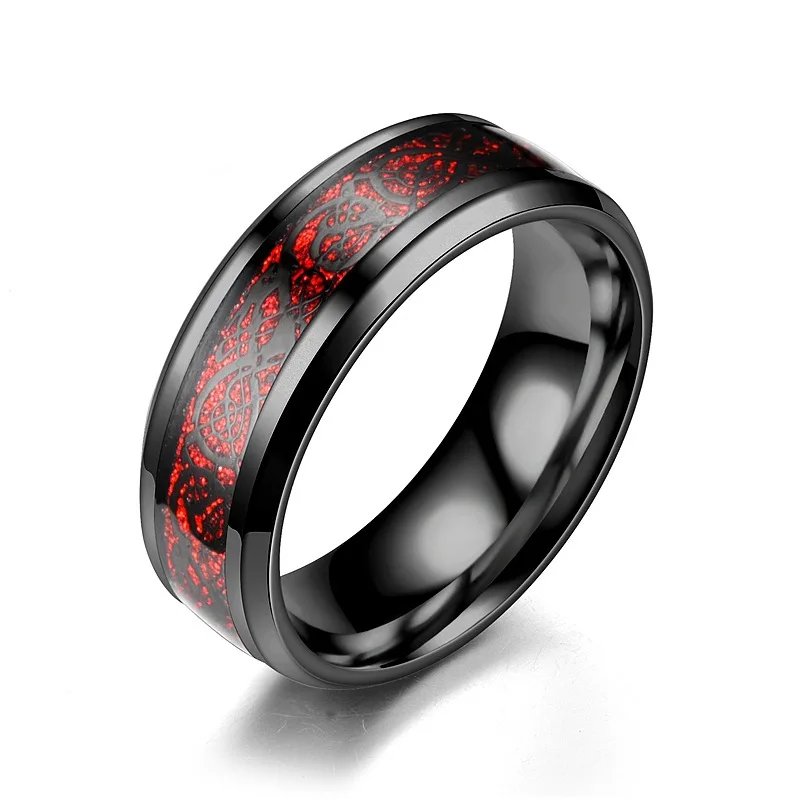 

Stainless Steel Dragon Ring Red Black Dragon Inlay Comfort Fit For Men Wedding Band Ring Fashion jewelry, Glod , black,red, silver