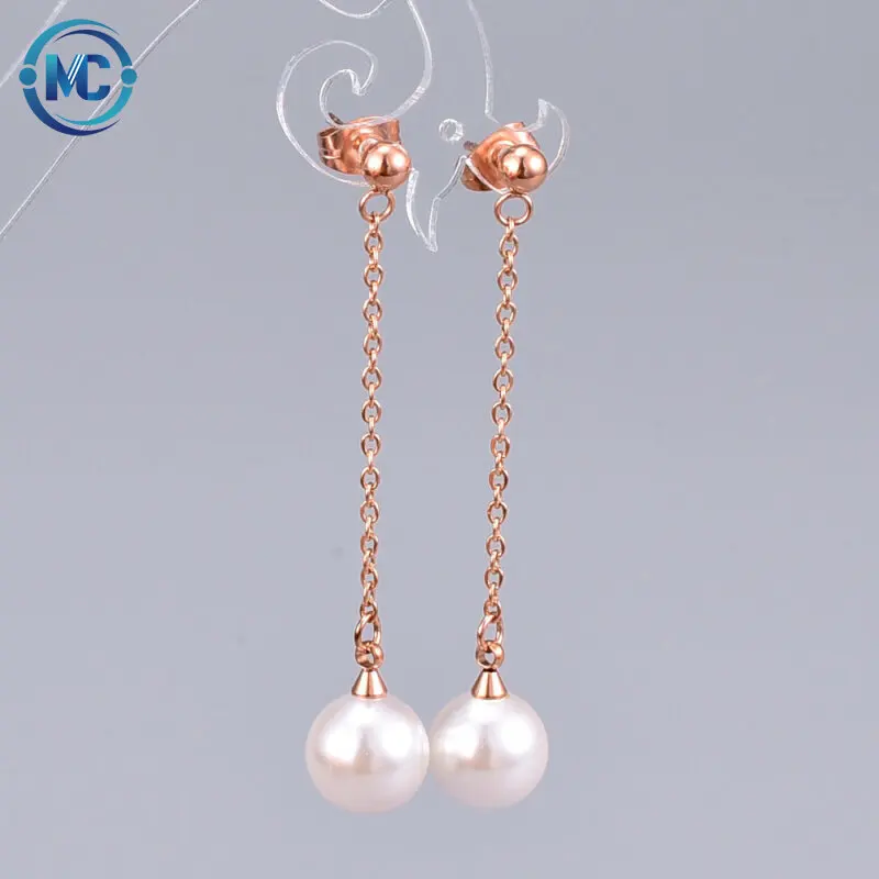 

2021 High Quality Long Earring Stainless Steel Tassel pearl Earrings for Women