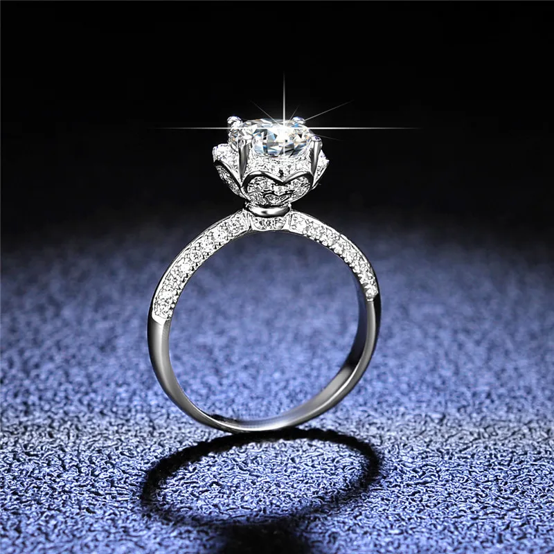 

Silver 925 Original 1 Carat Sparkling Brilliant Cut Diamond Test Past D Color Moissanite Rose Shape Ring Gemstone Party Jewelry