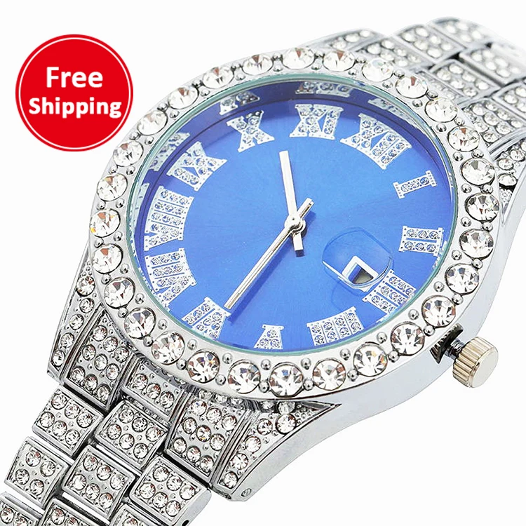 

Top 2021 Hip Hop Pink Woman Watches Wrist Luxury Women Watches Luxury Bling Iced Out Woman Watch