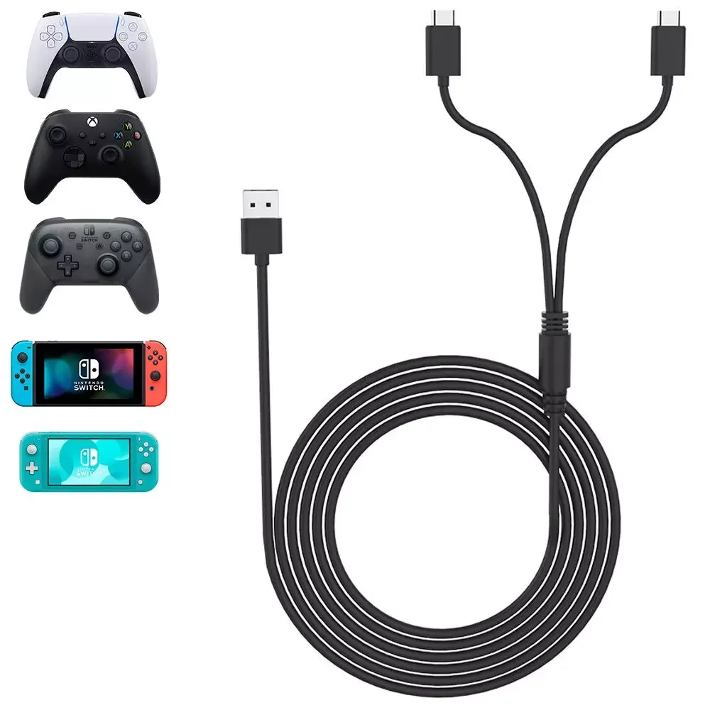 

Portable 2 in 1 USB Charge Cable 10ft 3M Type C Fast Charging Cord for Playstation 5 PS5 Xbox Controller Gamepad, Black,blue, black, clear