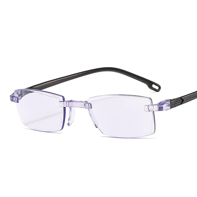 

Double light anti-blue light glasses cutting rimless TR90 temple reading glasses unisex, Transparent purple