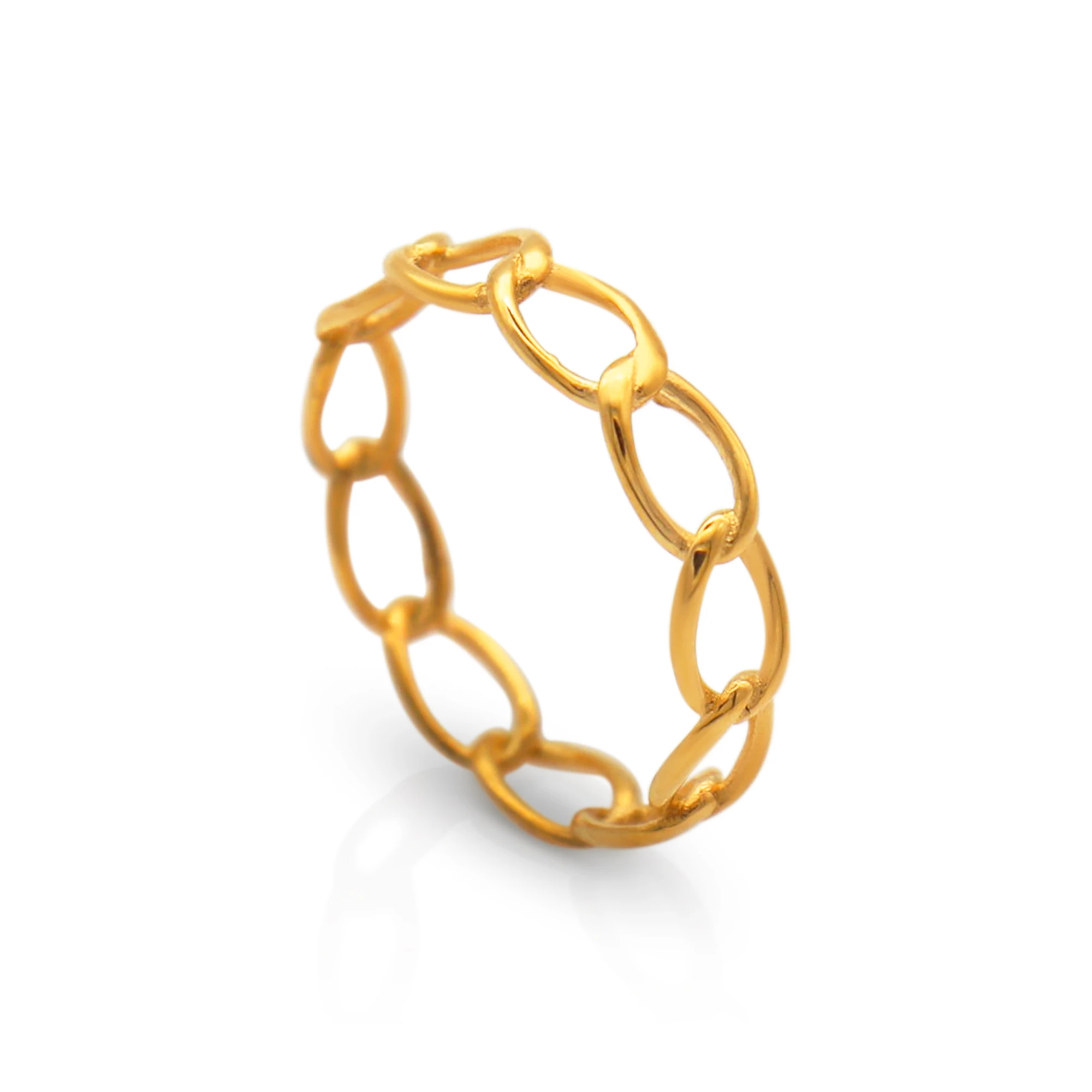 

Chris April in stock fashion jewelry 316L stainless steel PVD gold plated linked chain shape ring