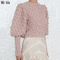 

MOLI High-end 2019 Zim Women Fashion Leg-of-mutton Sleeve Balls Short Knitted Popcorn Sweater