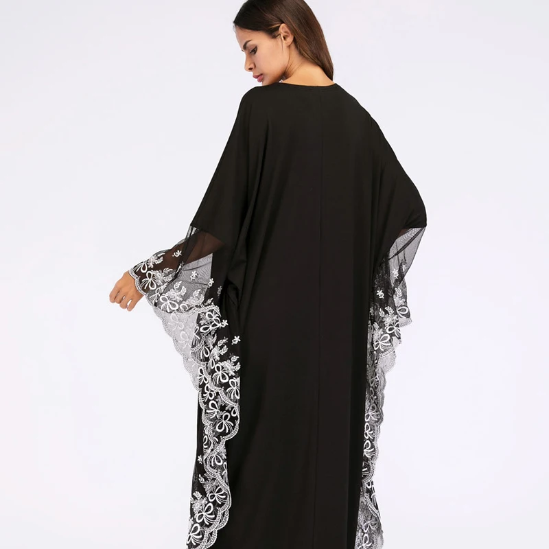 

2019 Muslim Dubai Lace Side Bat Sleeves Large Size Women'S Cotton Robes