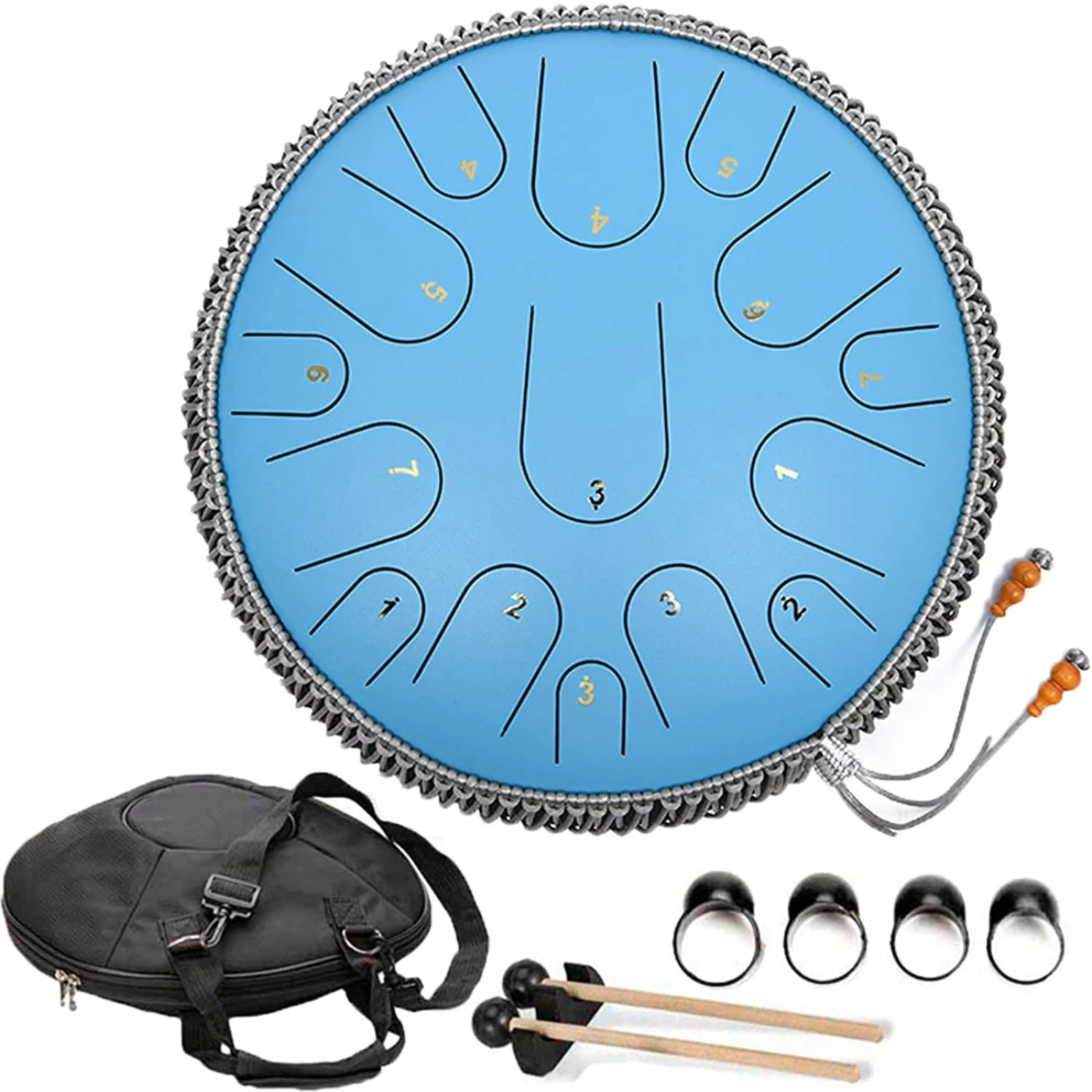 

Steel Tongue Drum 15 Note 14 Inch Harmonic Tank Drum Handpan Drum Meditation Yoga Zen with Mallets Travel Bag, Grey / bown / customization