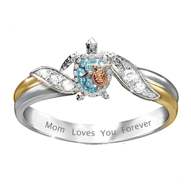 

Gift to Mother Double Color Twisted Women Ring Turtle Statement Rings Micro Inlaid Diamond Rings for Women, Silver gold