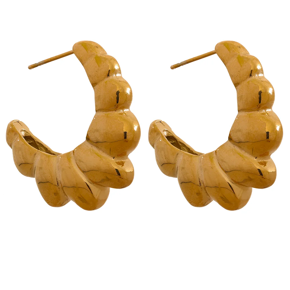 

JINYOU 2073 Stainless Steel Croissant Geometric Unusual Hoop Earrings for Women Statement Golden Waterproof Texture Jewelry