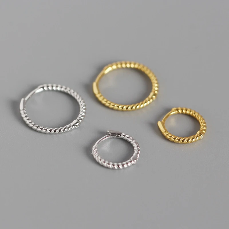 

2 Sizes Gold Twisted Geometric Earrings 925 Sterling Silver Earrings for Women Textured Minimalist Hoop Earrings Wholesale, Gold/silver