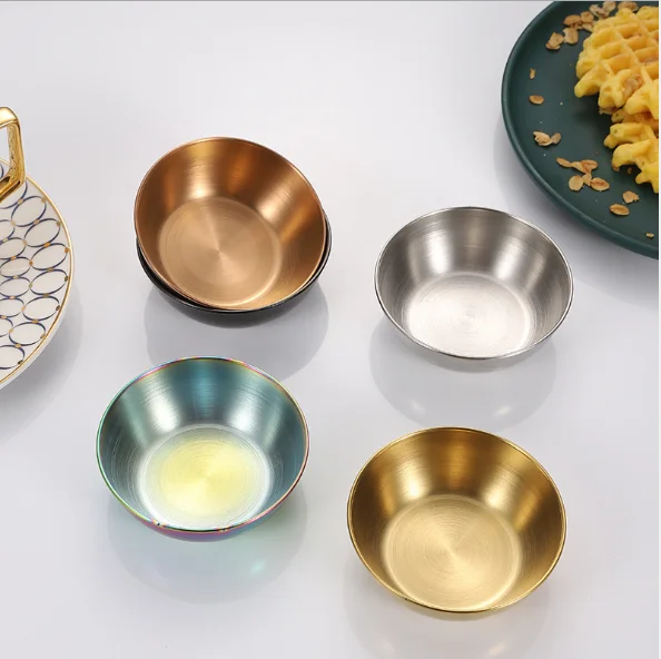 

Stainless Steel Sauce Dishes Round Seasoning Dishes Sushi Dipping Bowl Saucers Bowl Mini Appetizer Plates Seasoning Dish Saucer, As photo