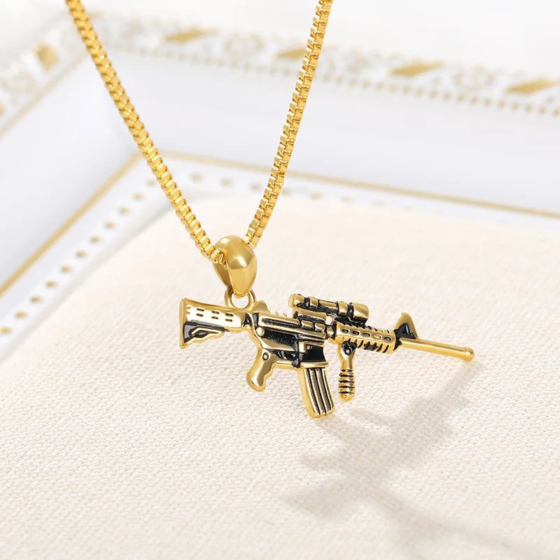 

RFJEWEL Fashionable Jewelry Two Colors M4 Carbine Gun Shape Full Diamond Necklace Pendant