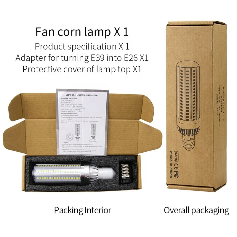 
Good quality small size and large wattage e40 led corn light with small fan 