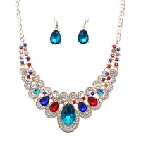 

water drop shape rhinestone jewelry sets fashion chunky necklace earrings set