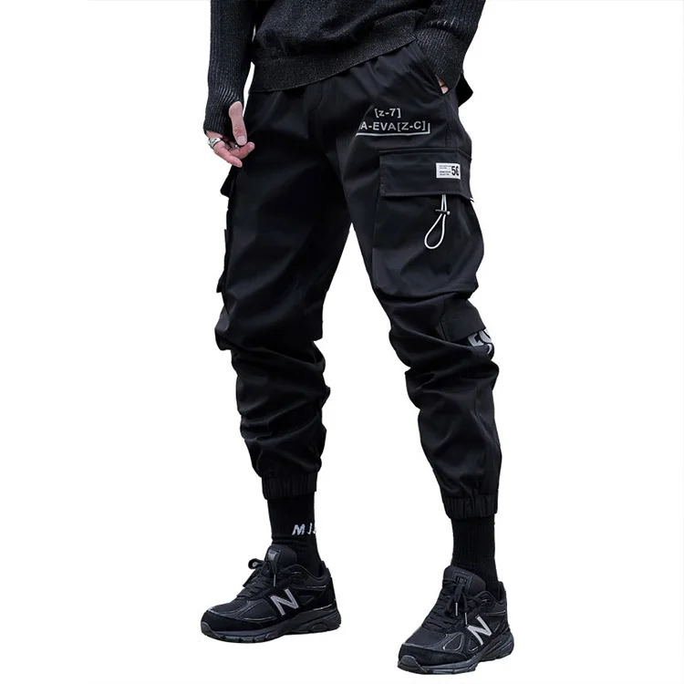 

Men's Side Pockets Cargo Harem Pants 2020 Ribbons Black Hip Hop Casual Male Joggers Trousers Fashion Casual Streetwear Pants, Customized color