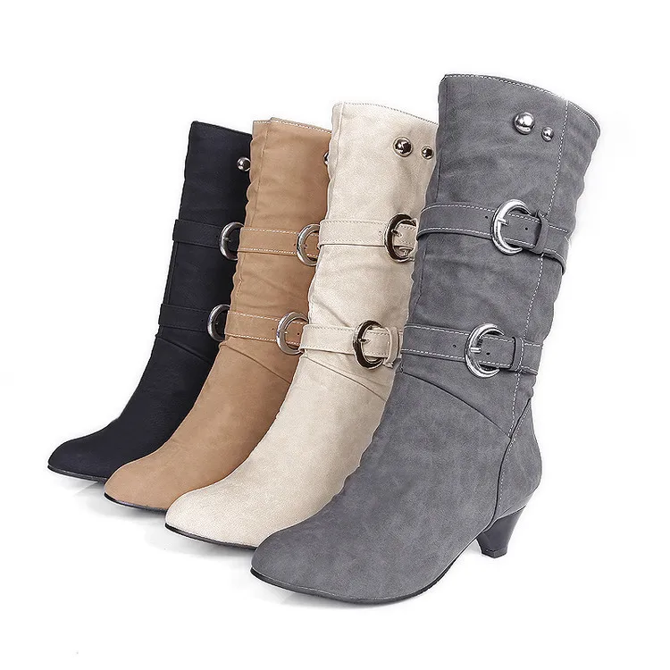 

Woman boots high-heeled 2020 Genuine Leather motorcycle boots thick wool warm winter boots