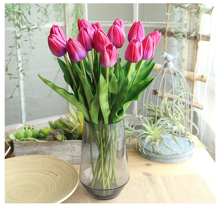 Wholesale Artificial Tulips Wedding Decorative Multicolored Long Branch
