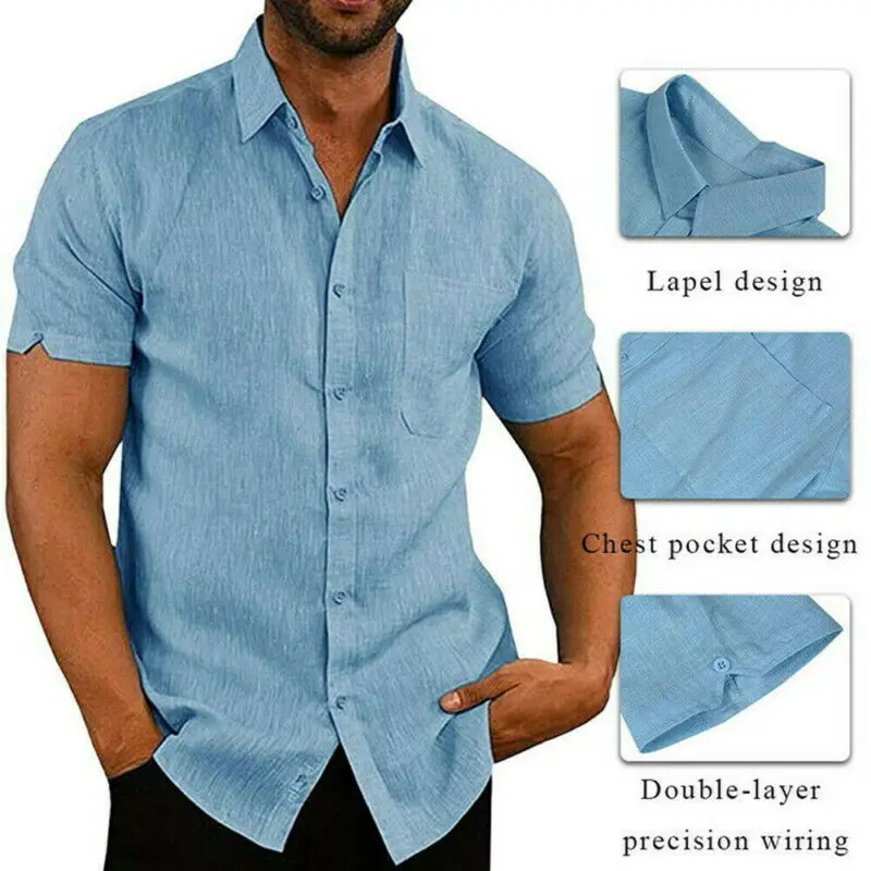 

Summer Casual Shirts for Men Short Sleeve Linen cotton Shirt Masculina Camisa Slim Fit Male Blouse Homme Chemise Plus Size Men