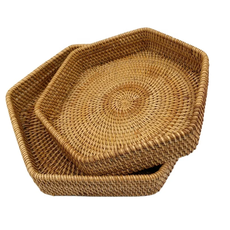 

Hot Selling Rattan Basket Wooden Woven Rattan Tray Serving China Plate Dish Disposable Plates Eco Home Hotel Restaurant, Brown