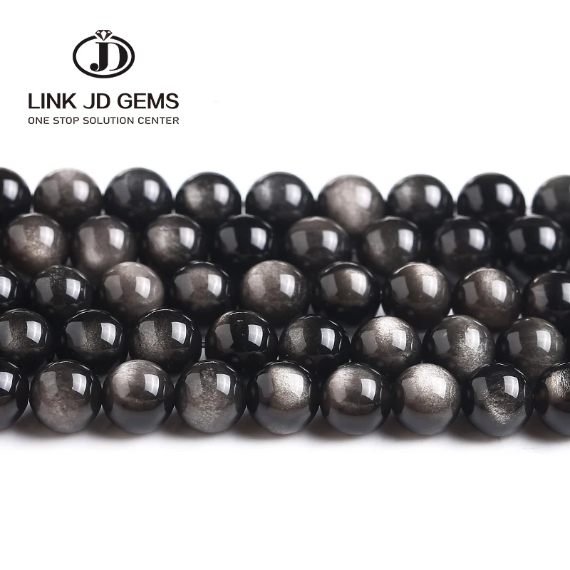 Natural Silver Obsidian Round Loose Beads 4/6/8/10/12/14mm Pick Size Loose Stone For Jewelry Making Men Design Gifts Accessory