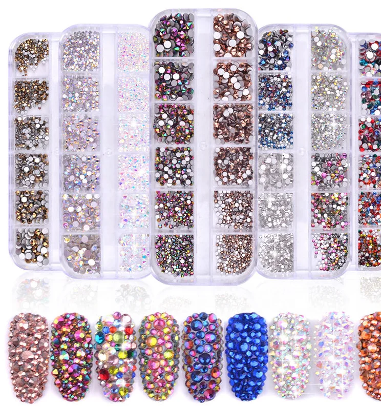 

Wholesale 12 Squares /Box Shining Crystal AB Nail Art DIY Mix Color Rhinestones Decorations Set Club Queen Nail Art
