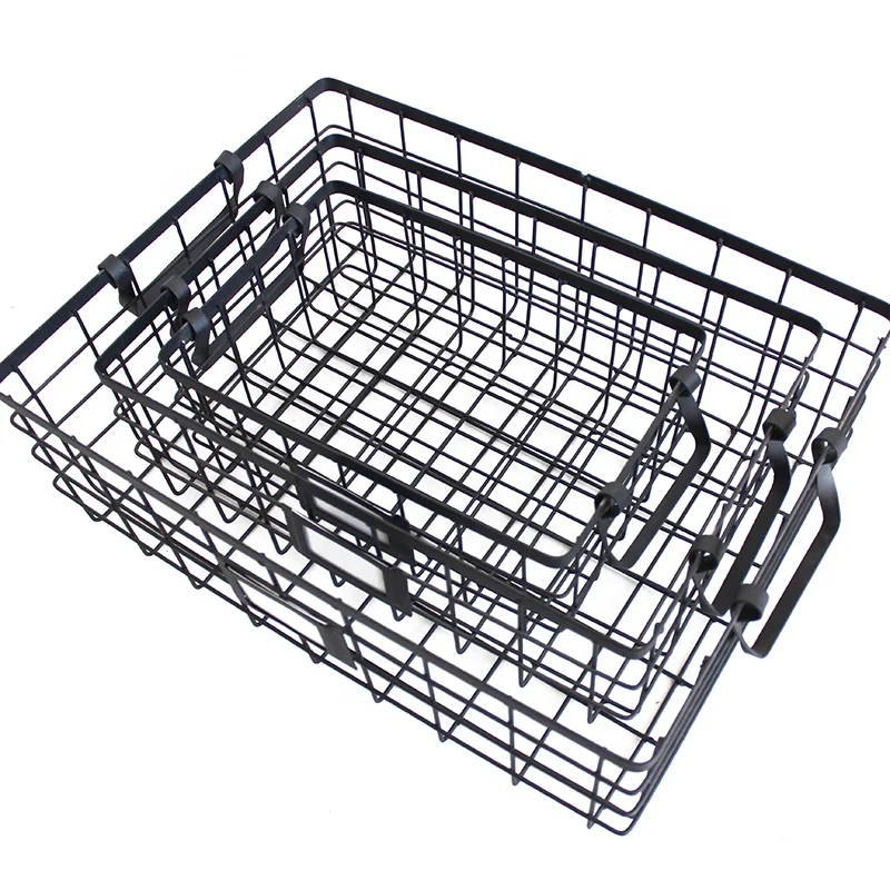 

Kitchen home storage basket for fruit vegetable metal storage basket/magnetic mesh wire kitchen vegetable storage baskets, Black and white