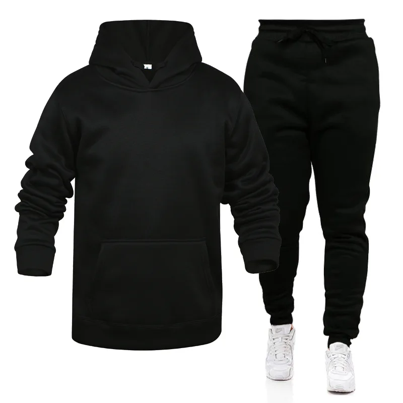 

Wholesales Custom Logo Sportswear Plus Size Solid Color Hoodie Set Outdoor Sports Breathable Men Casual Sweatsuit