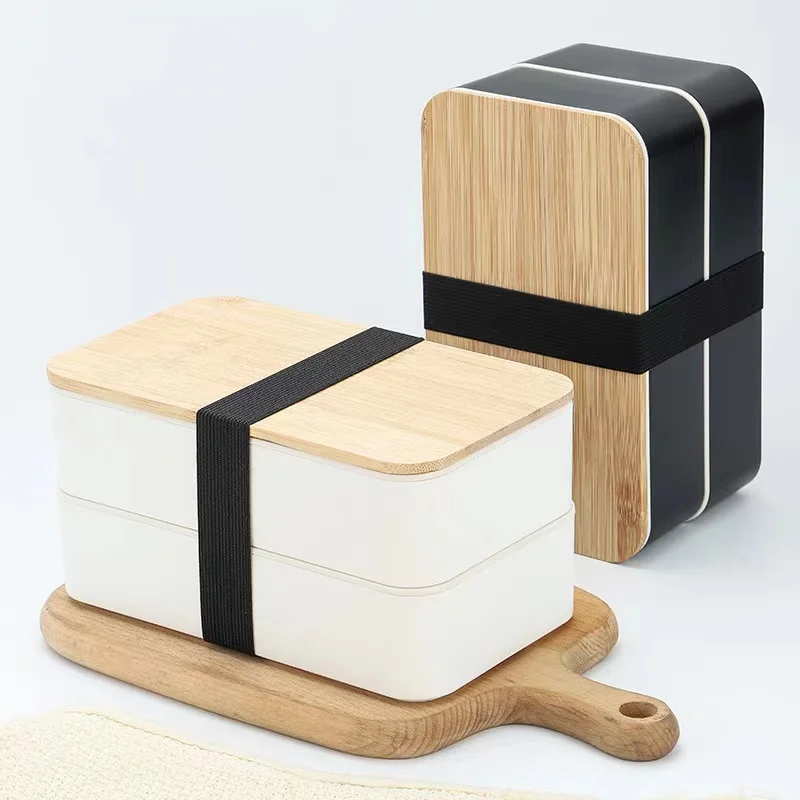

Microwave Safe Food Containers Janpan Style Eco-Friendly Bamboo lid Bento Box Double Layer Plastic Lunch Box Kids