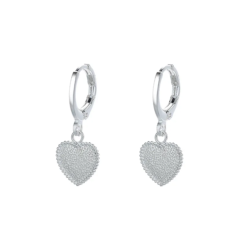 

MYSO New Ins Fashion Heart Earrings Gorgeous Earrings For Women Silver Matte Heart Earrings