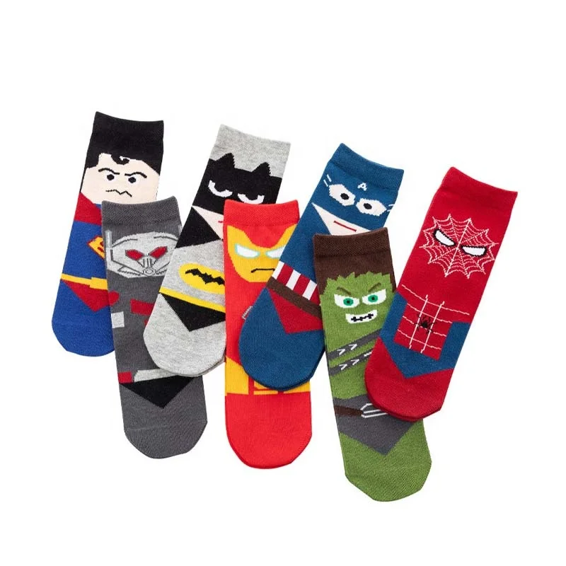 

New spring style fashion cartoon hero socks high quality cotton boys tube socks, As picture
