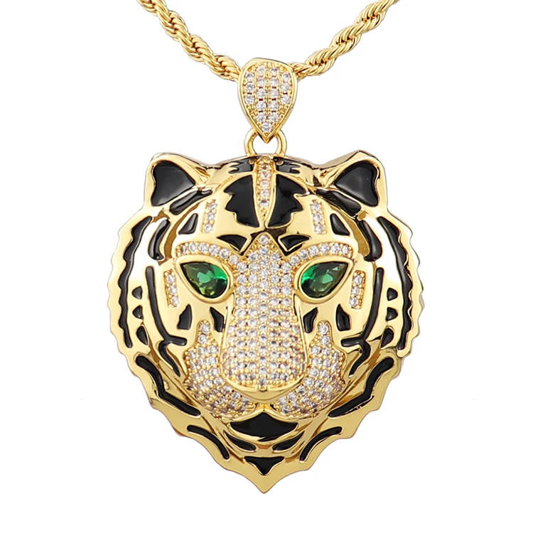 

Fashion high quality brand Tiger head pendant zircon plated 18k gold jewelry set