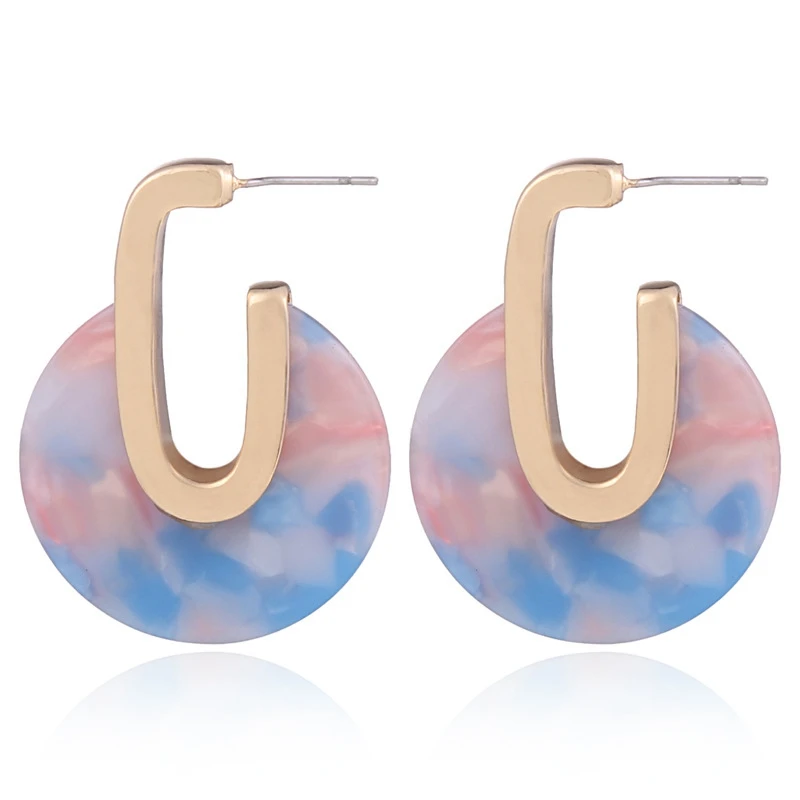 

ZHIYI Korean Simple Style Unusual Charm U Shaped Colorful Mottled Acetate Acrylic Women Ladies Stud Earrings For Girls, As photo