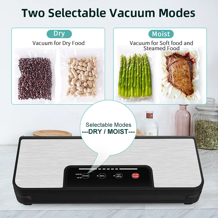 
Stainless Steel Household Vacuum Sealer Machine with Roll Holder Built-in Cutter Pulse Function Dry Moist and Vacuum Bags 