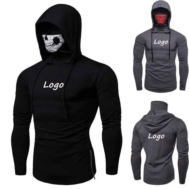 

2021 High collar long sleeve casual wear Skull print Street wear sport hoodies Pullovers tops cotton hoodies sweatshirt for men