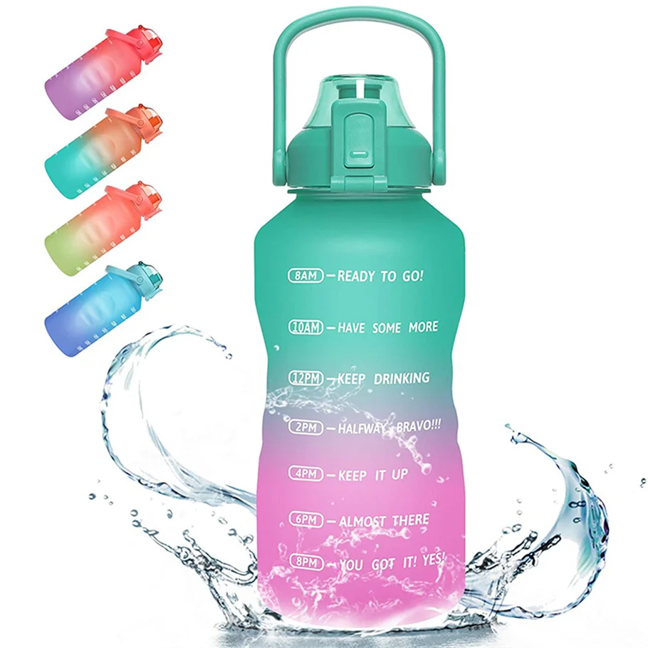 

Outdoor Sports Half Gallon 64 Oz Bpa Free Time Marker Motivational Plastic Water Bottles With Handle, Customized color,white,green,pink,blue